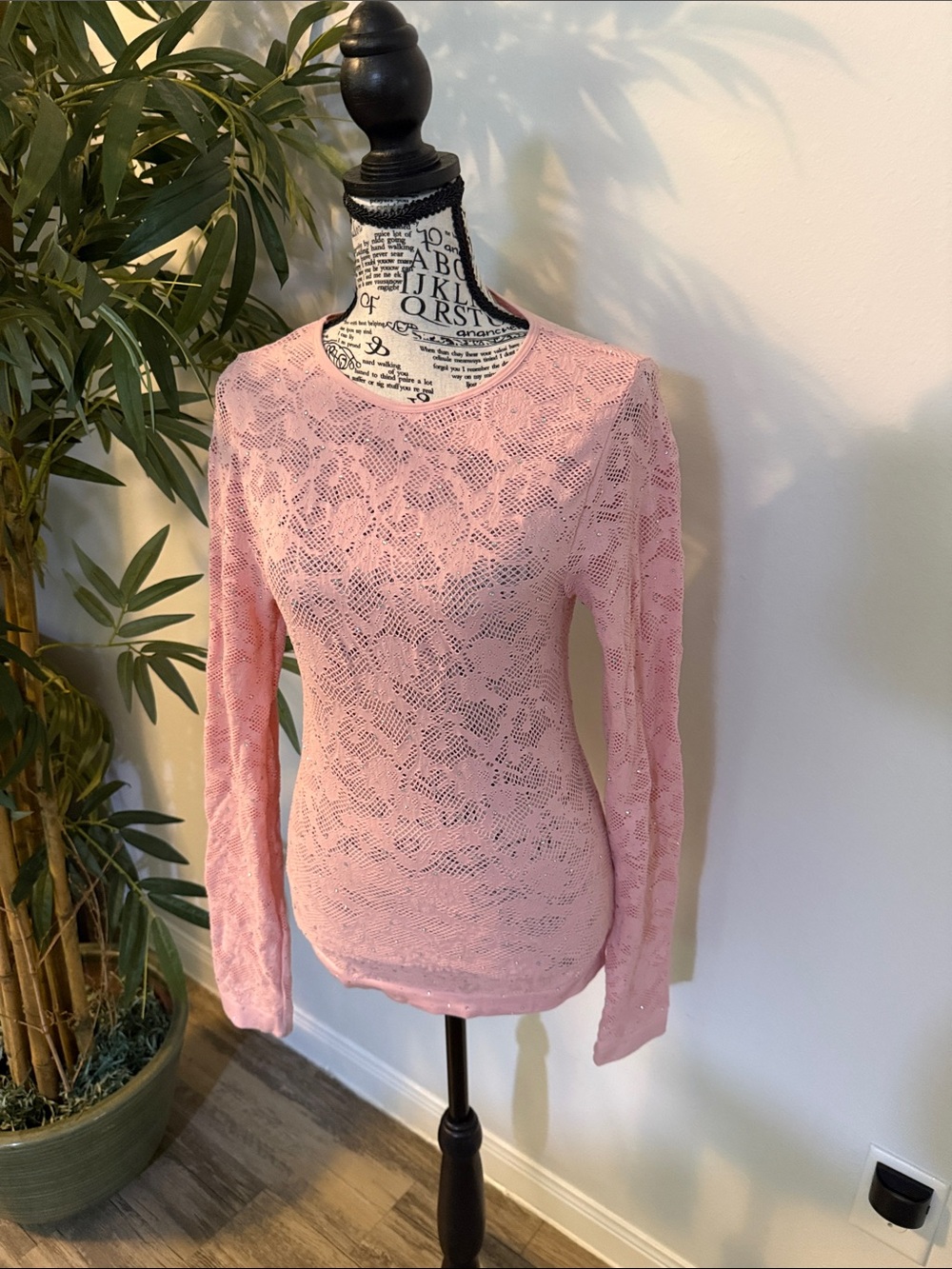 Delicate Pink Lace Long-Sleeve Tee